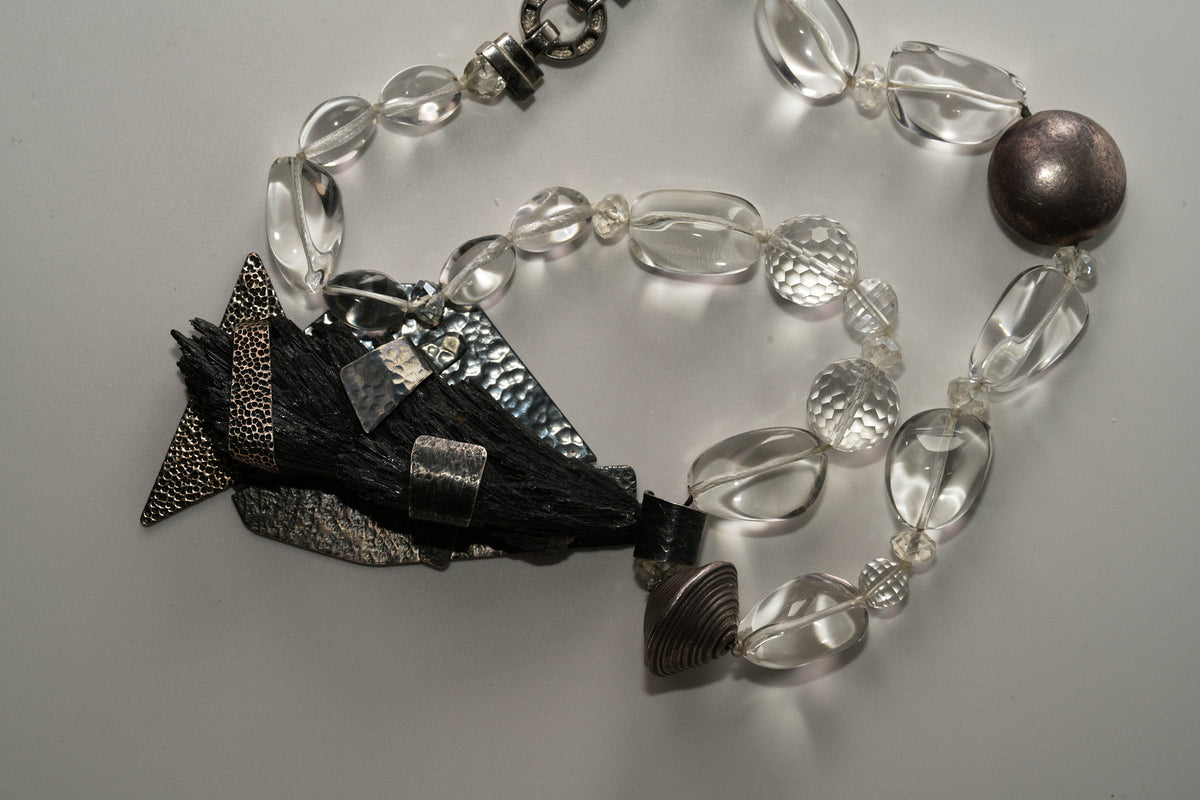 Important Black Kyanite pendant with quartz necklace