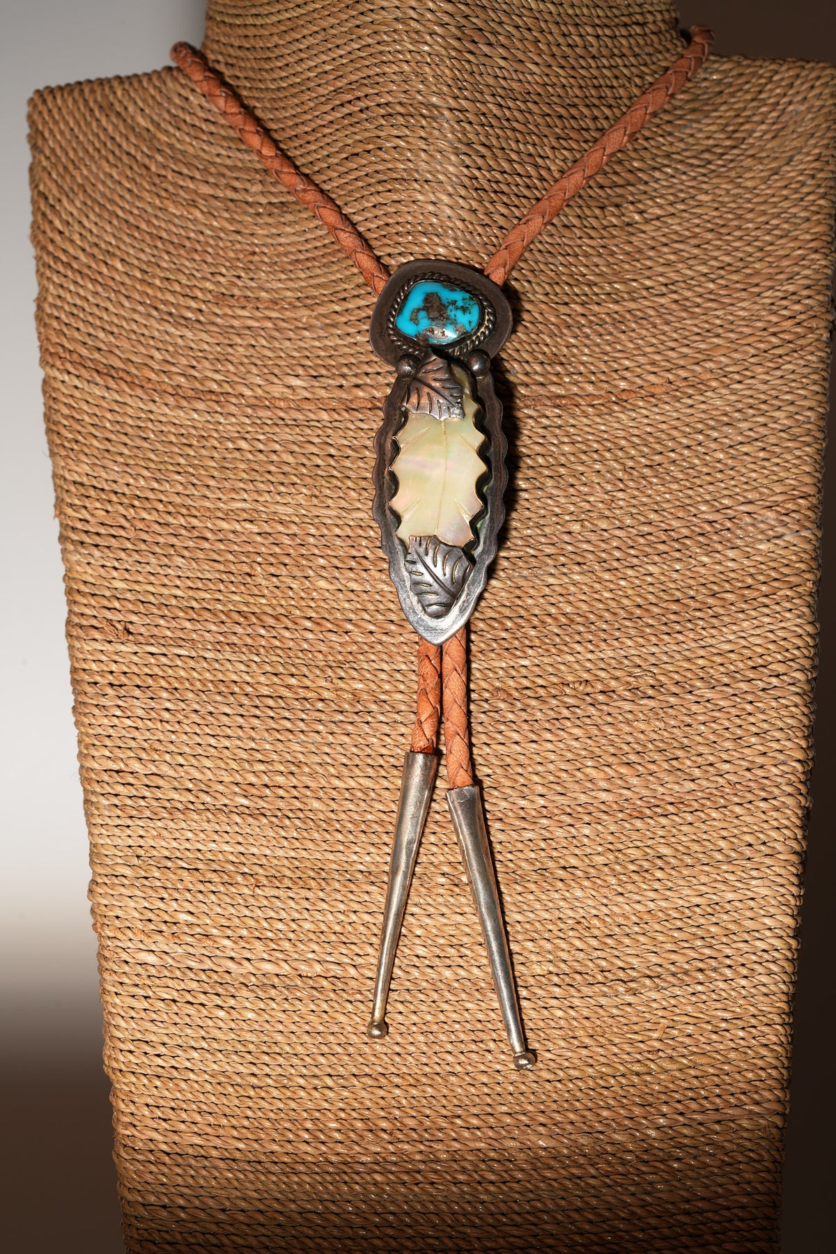 Mother of pearl and turquoise bolo by Ramon Platero