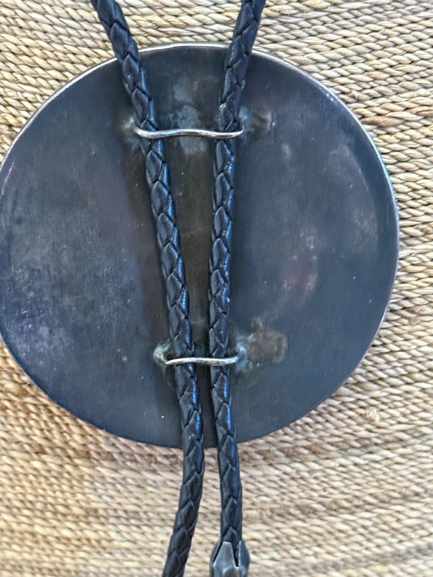 Vintage large turquoise stone set in sterling silver bolo