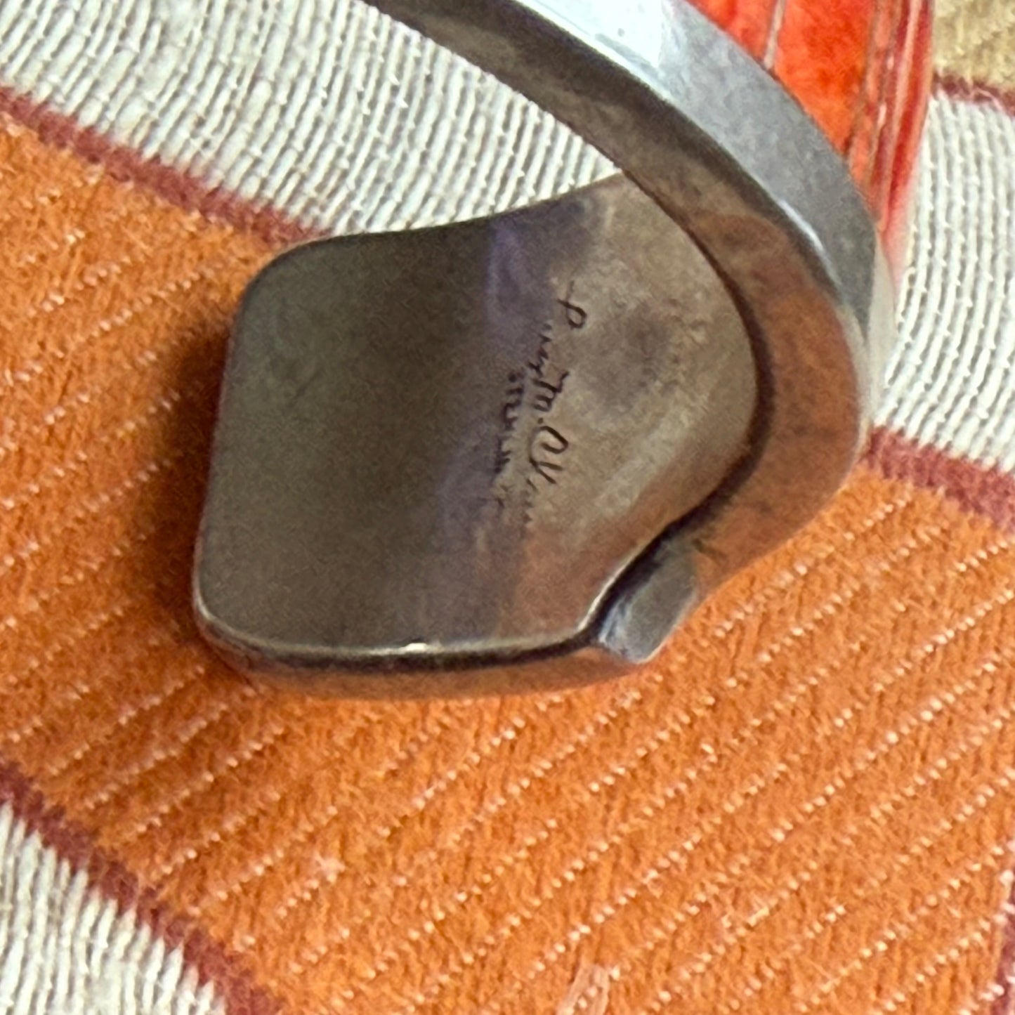 Sterling silver and spiny oyster channel set cuff bracelet