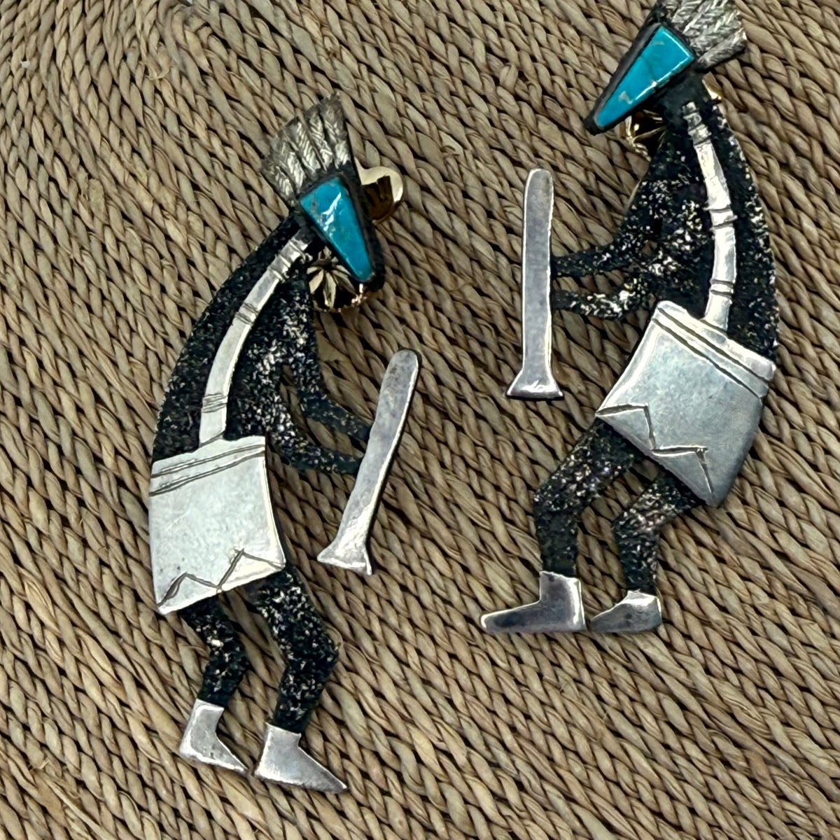 Kokopelli earrings with turquoise Michael Little Elk