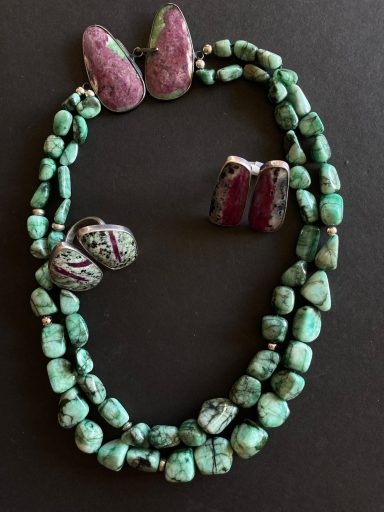 Emerald 2 strand nuggets with fancy clasp