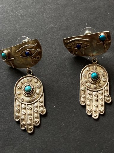 Sterling hamsa earrings with turquoise bead