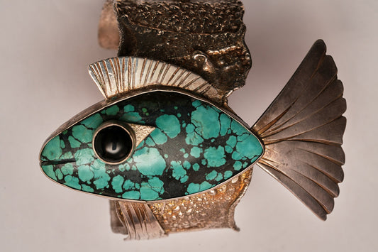 Sterling silver and turquoise fish bracelet