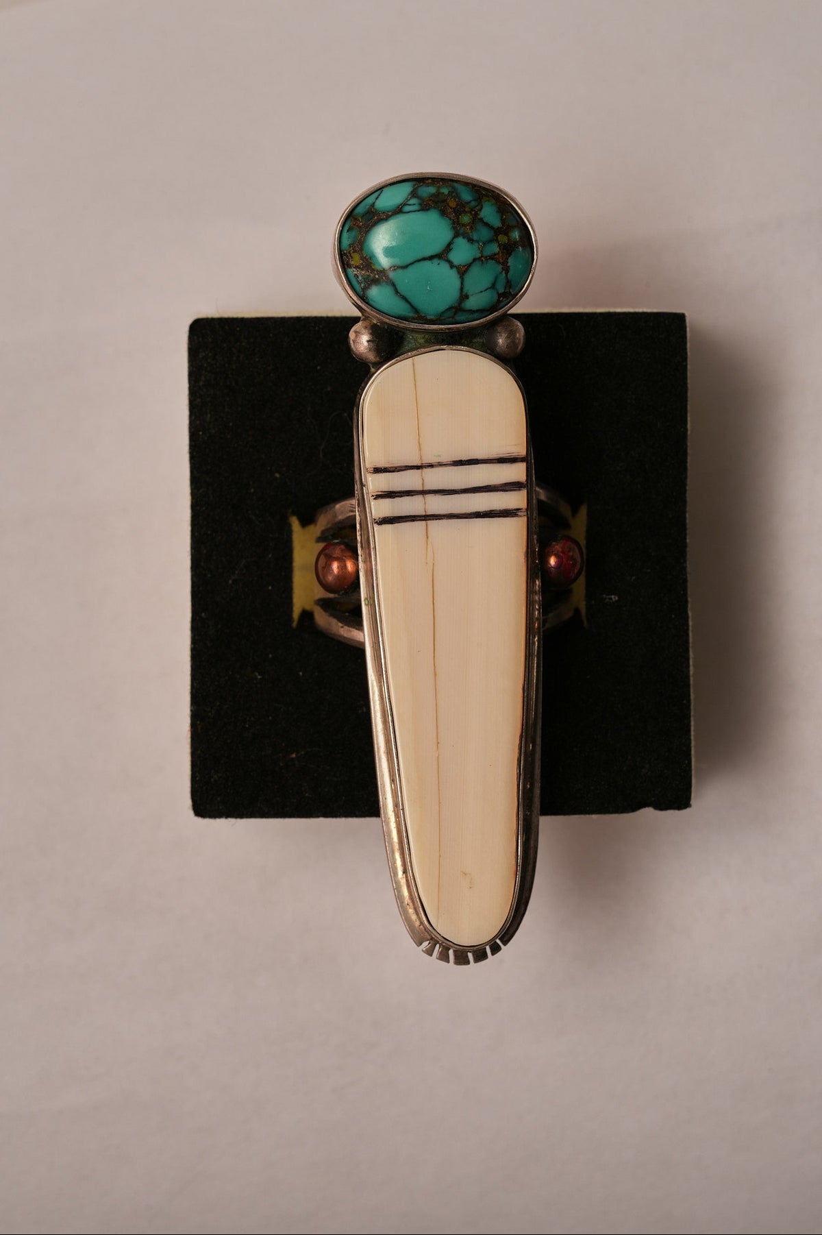 Long fossilized bone ladies ring by Mike Bird Romero
