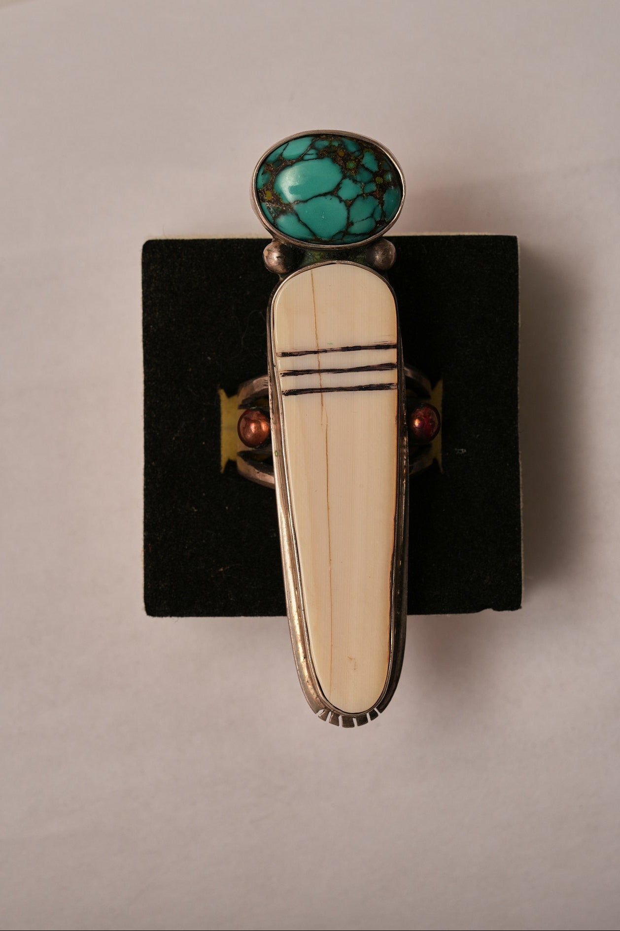 Long fossilized bone ladies ring by Mike Bird Romero