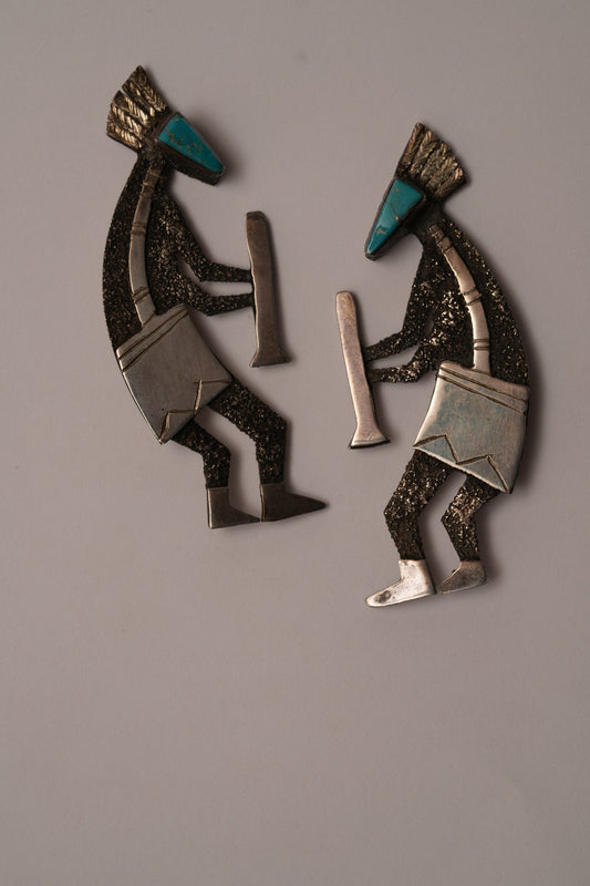 Kokopelli earrings with turquoise Michael Little Elk