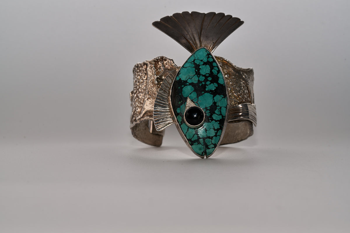 Sterling silver and turquoise fish bracelet