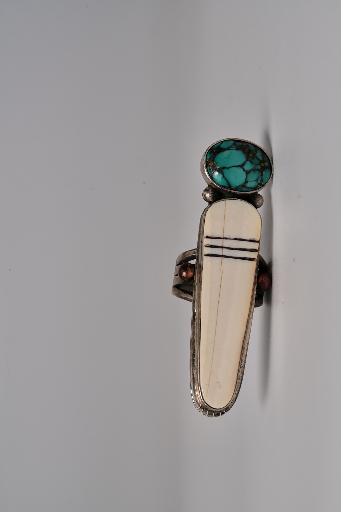 Long fossilized bone ladies ring by Mike Bird Romero