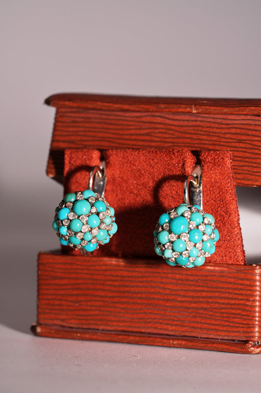 Natural Perisan turquoise and rose cut diamond earrings