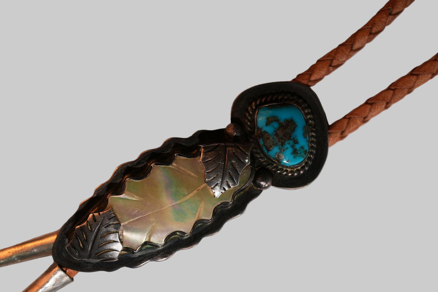 Mother of pearl and turquoise bolo by Ramon Platero