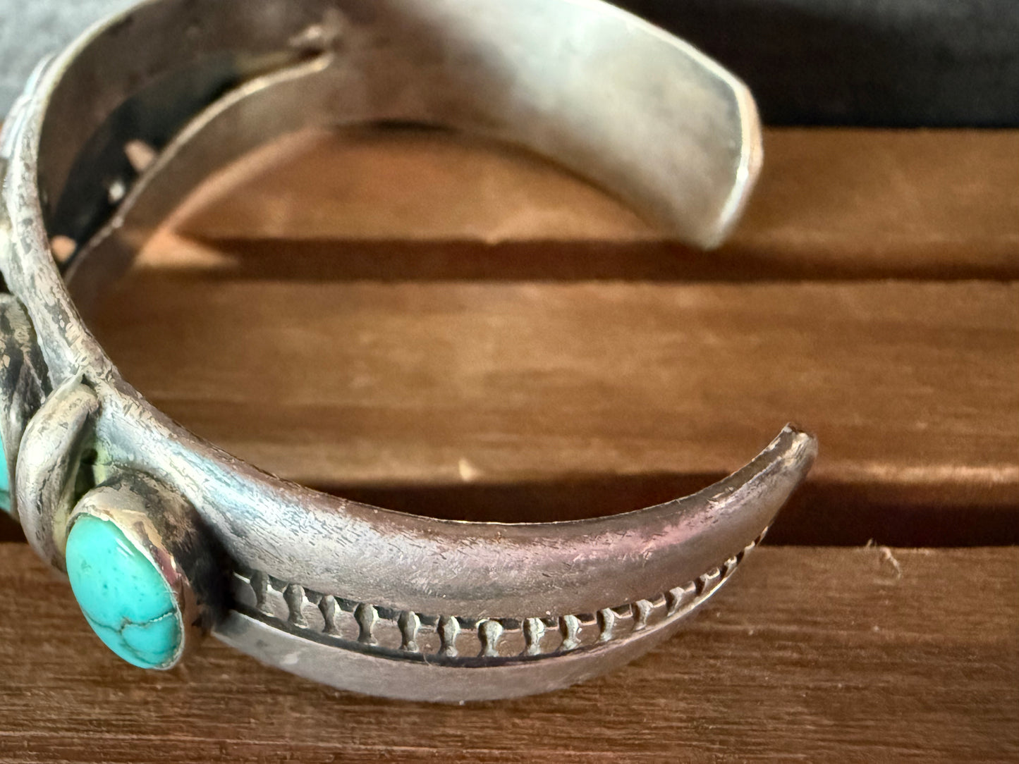 Vintage 7 stone turquoise cuff bracelet, Native American crafted
