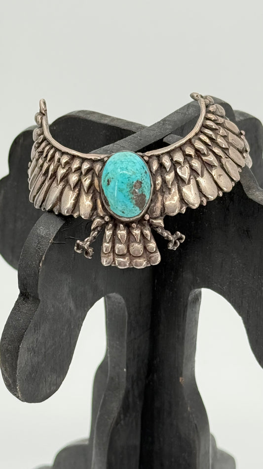 Large turquoise stone with sterling silver, eagle shape bracelet