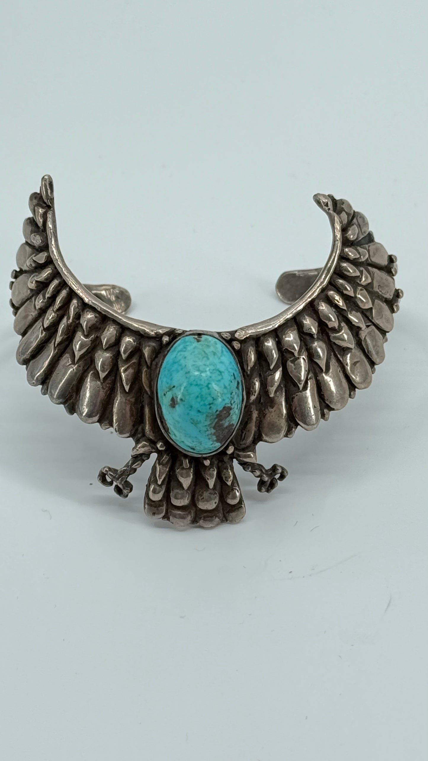 Large turquoise stone with sterling silver, eagle shape bracelet