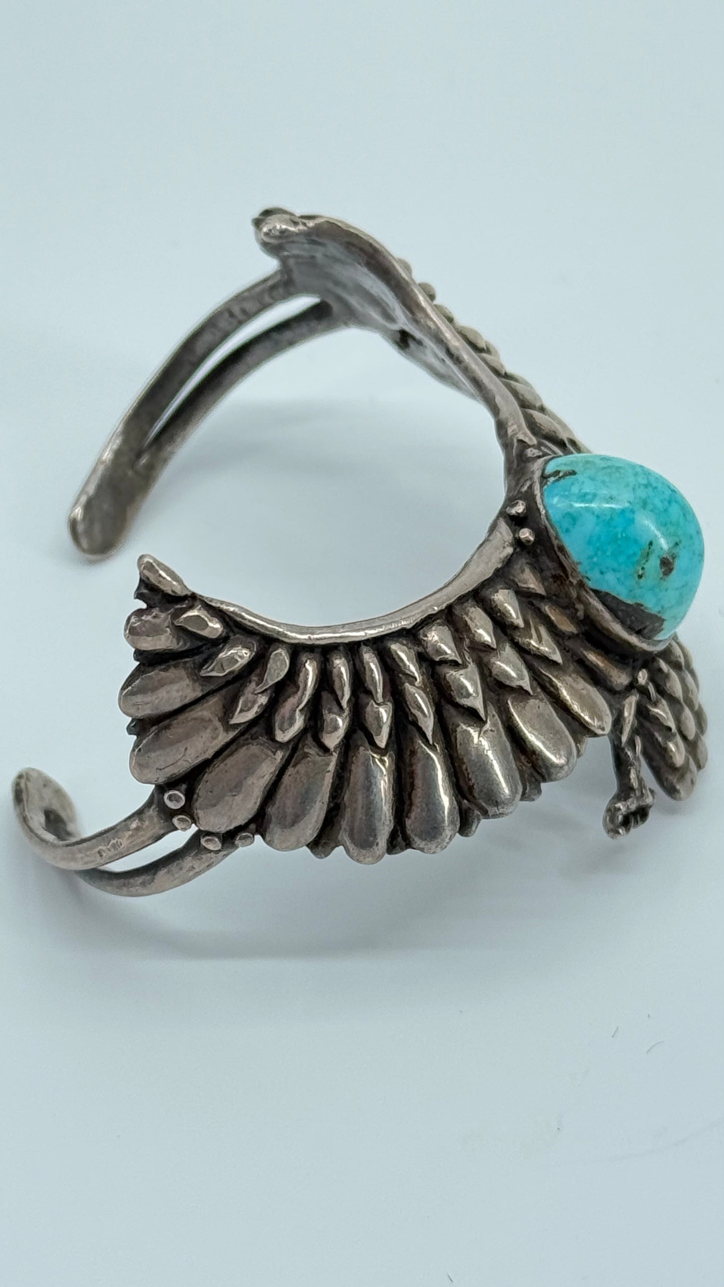 Large turquoise stone with sterling silver, eagle shape bracelet