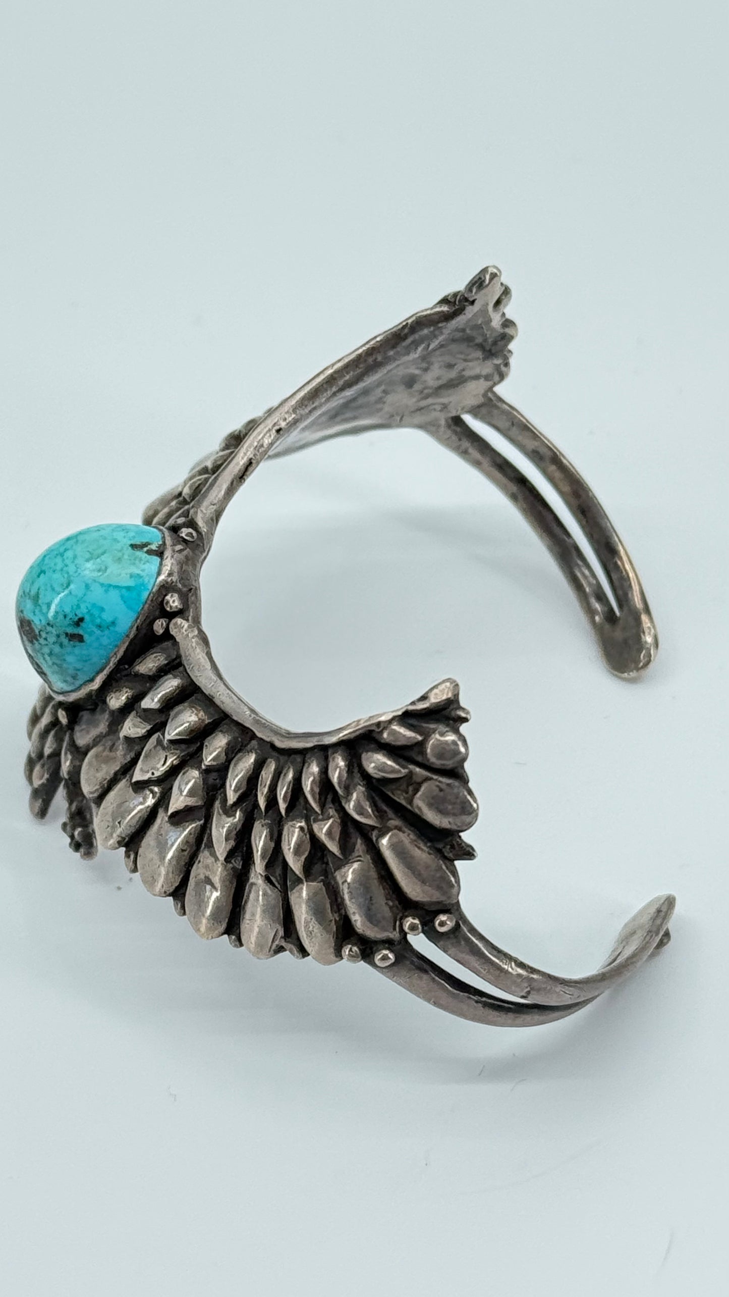 Large turquoise stone with sterling silver, eagle shape bracelet