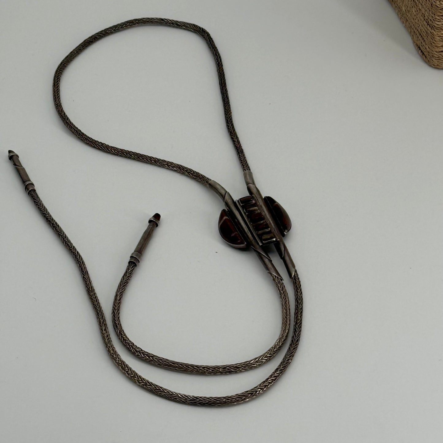 Sterling braided bolo with stone