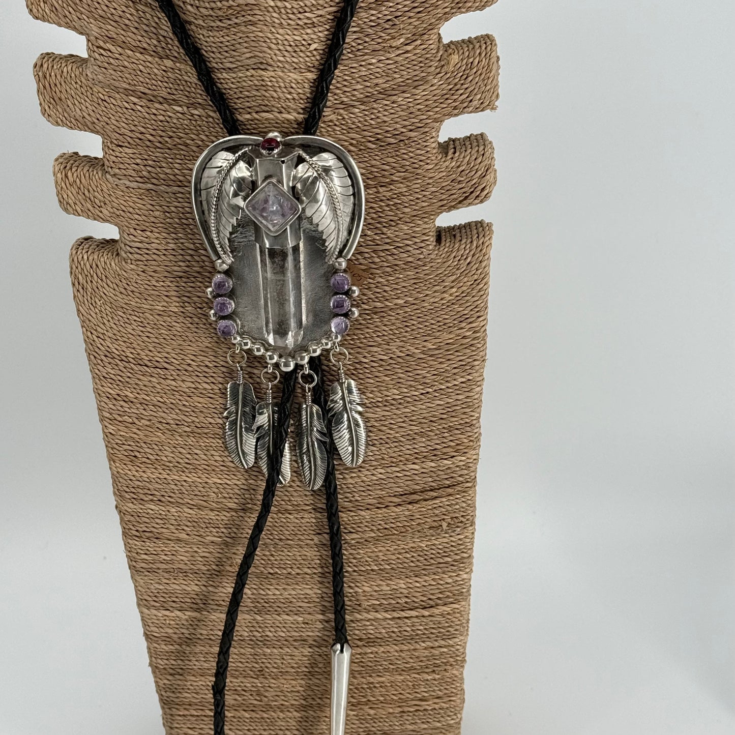 A lot of bling Quartz/Amethyst  Sterling Bolo