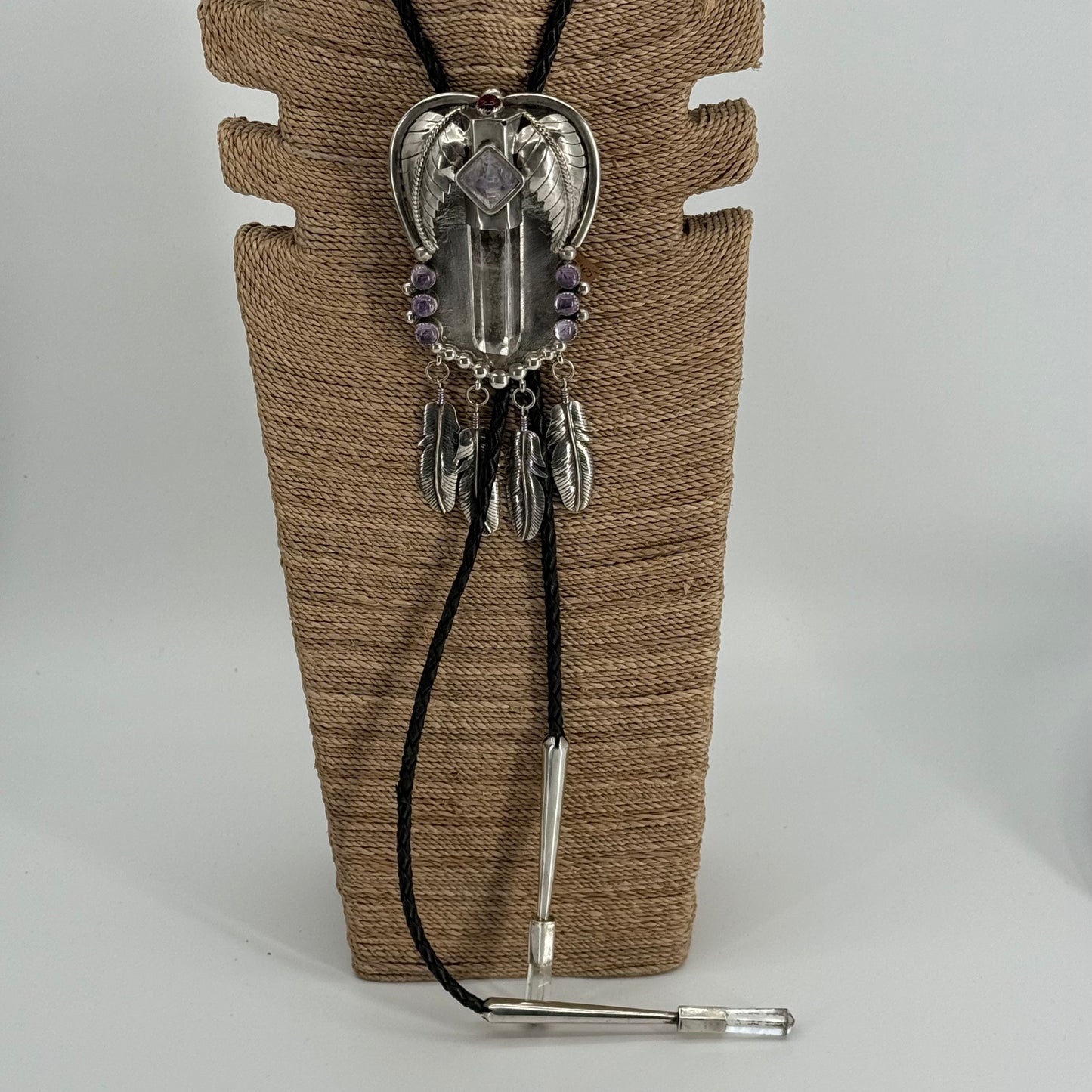 A lot of bling Quartz/Amethyst  Sterling Bolo