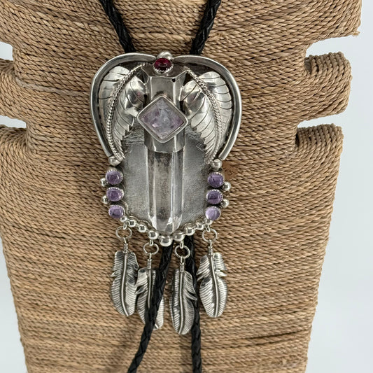 A lot of bling Quartz/Amethyst  Sterling Bolo