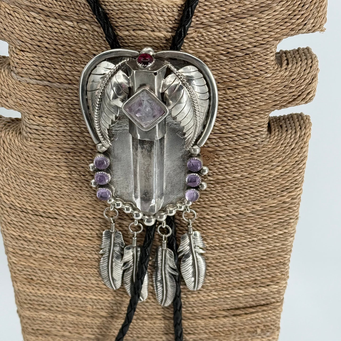 A lot of bling Quartz/Amethyst  Sterling Bolo