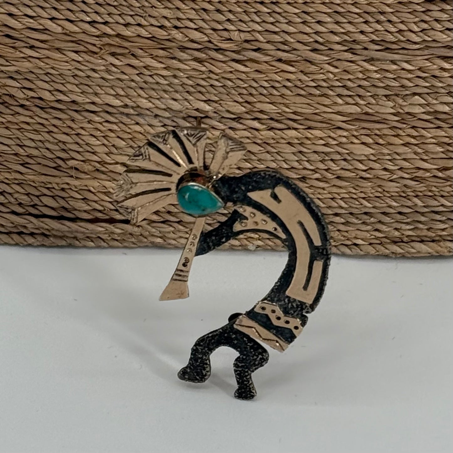 Sterling Silver, 14kt, turquoise Kokopelli Pin by Michael LIttle Elk