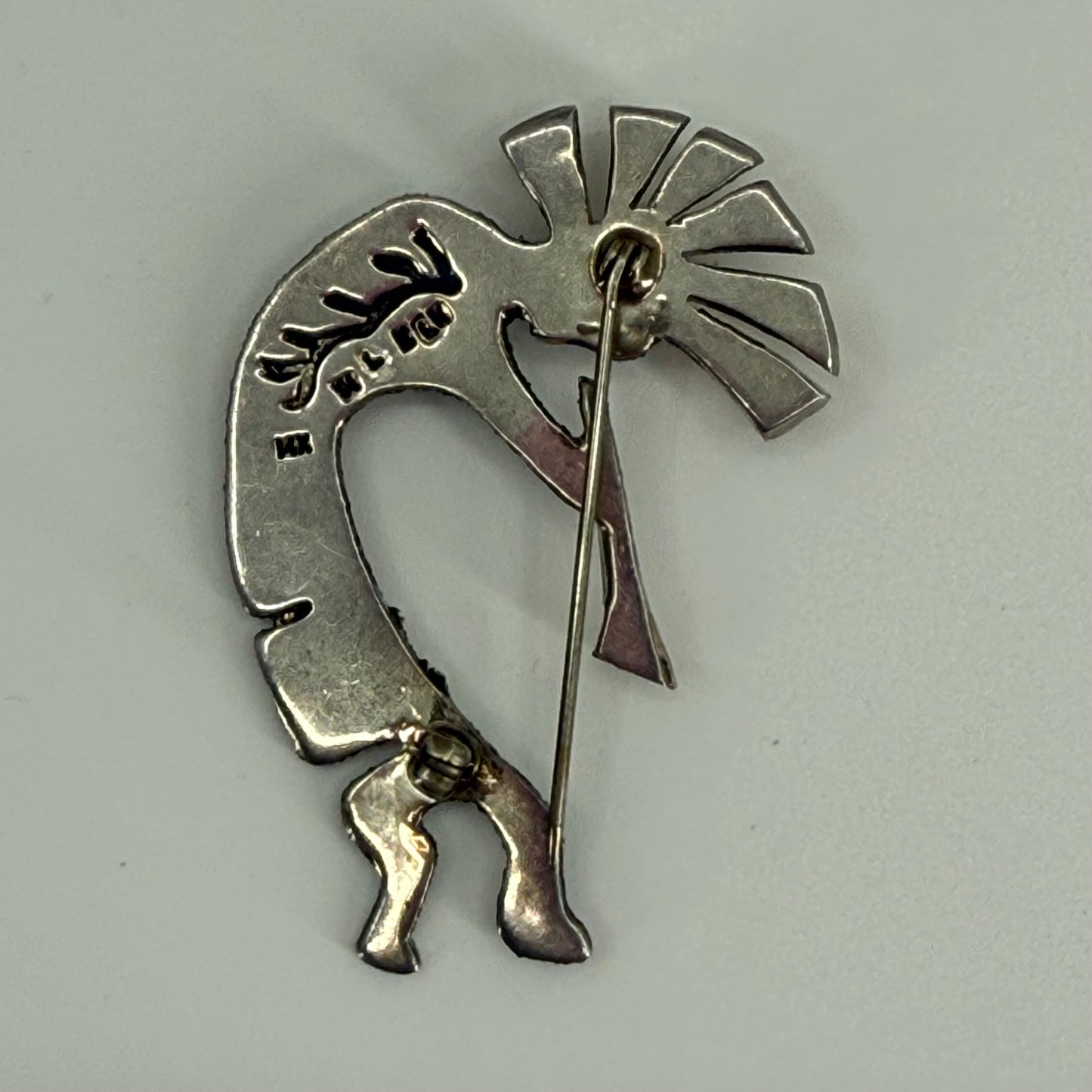 Sterling Silver, 14kt, turquoise Kokopelli Pin by Michael LIttle Elk