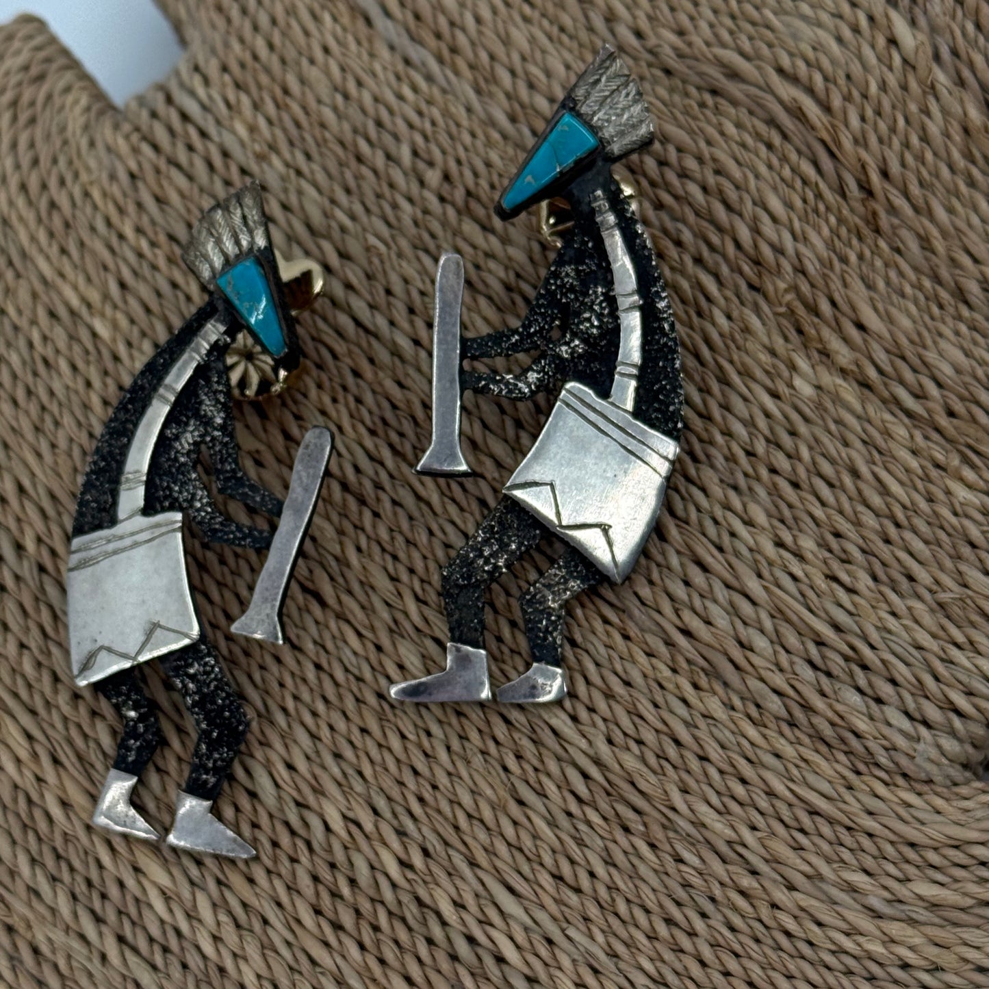 Kokopelli earrings with turquoise Michael Little Elk