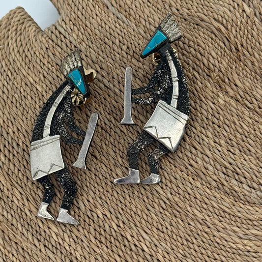 Kokopelli earrings with turquoise Michael Little Elk