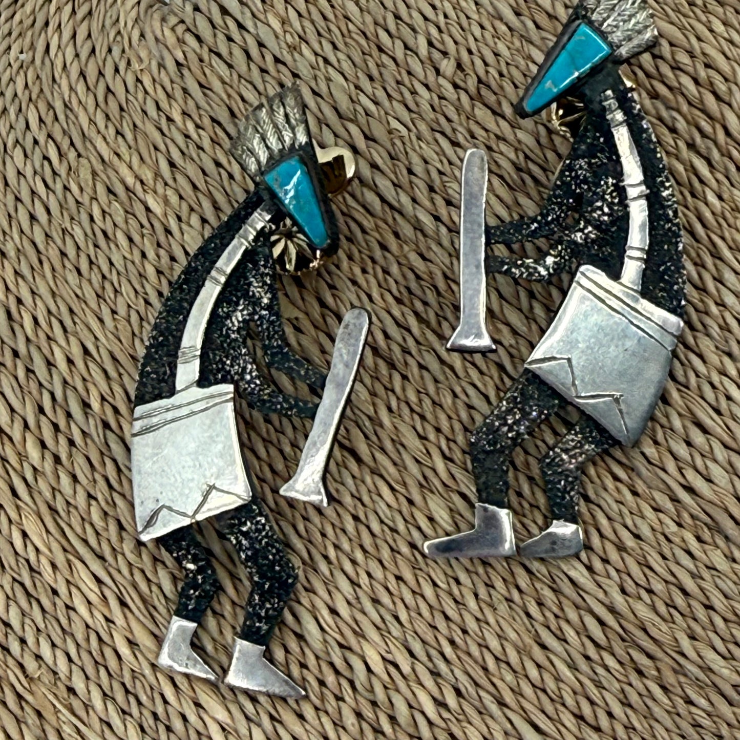 Kokopelli earrings with turquoise Michael Little Elk