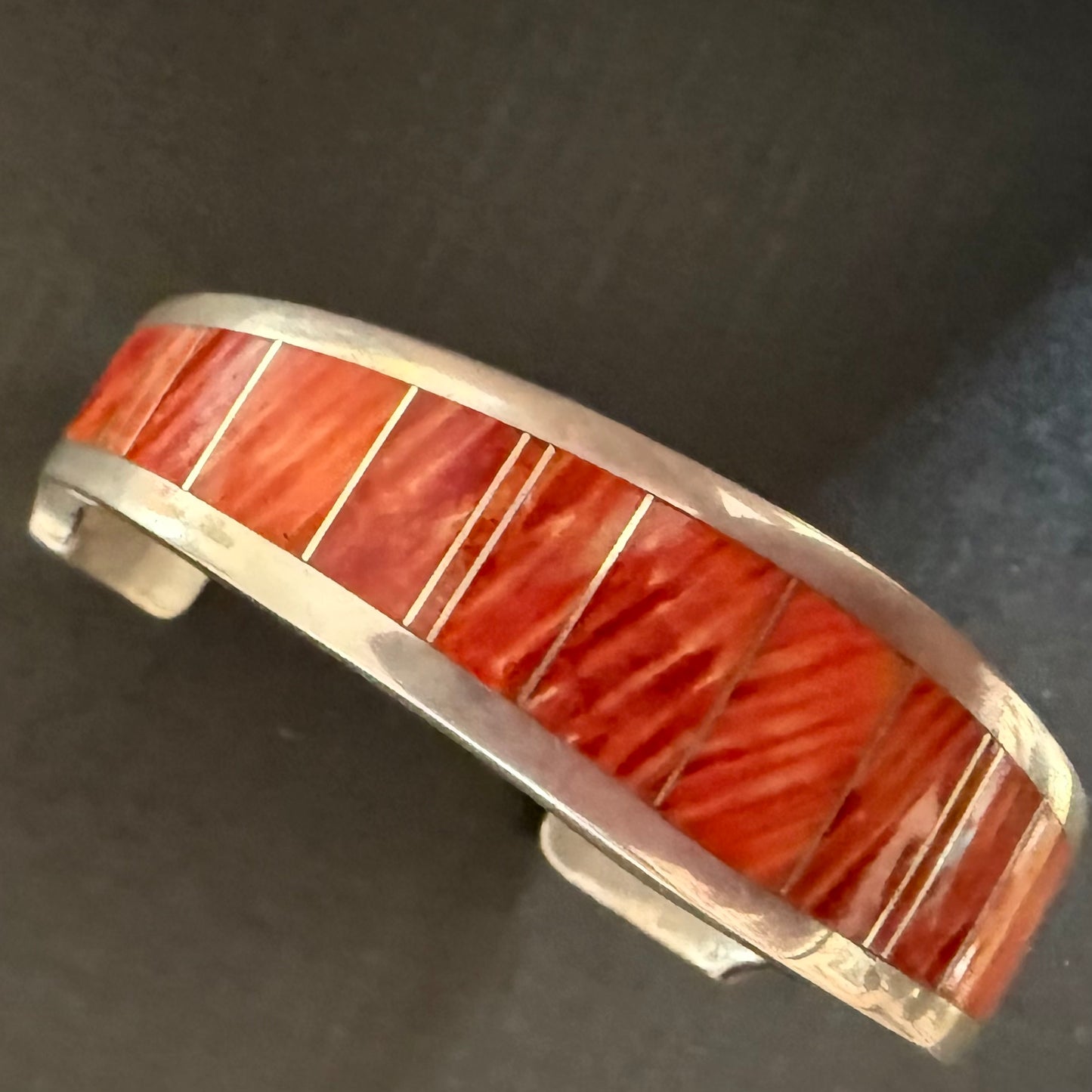 Sterling silver and spiny oyster channel set cuff bracelet