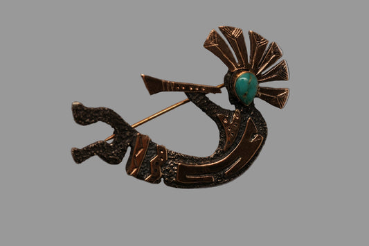 Sterling Silver, 14kt, turquoise Kokopelli Pin by Michael LIttle Elk