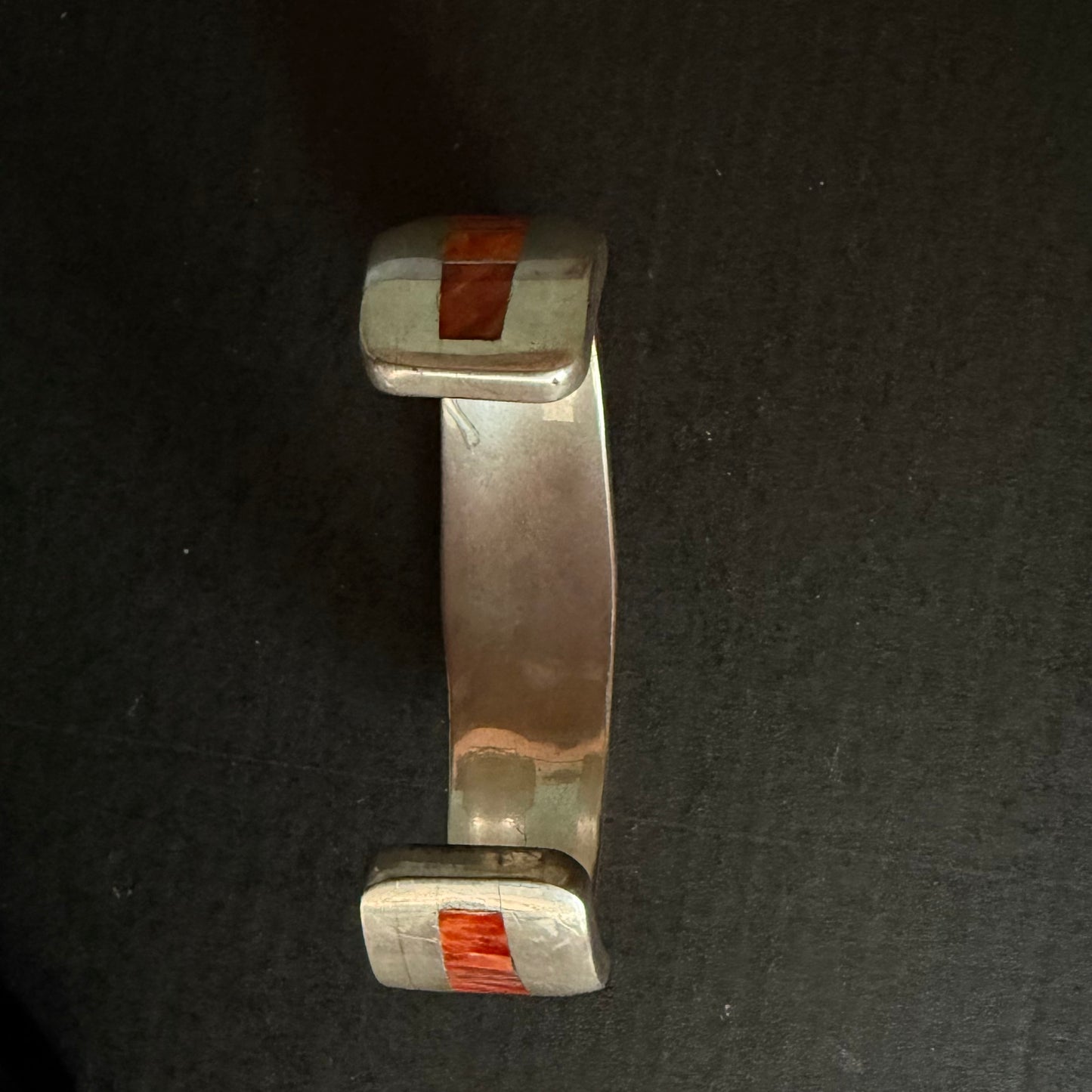 Sterling silver and spiny oyster channel set cuff bracelet