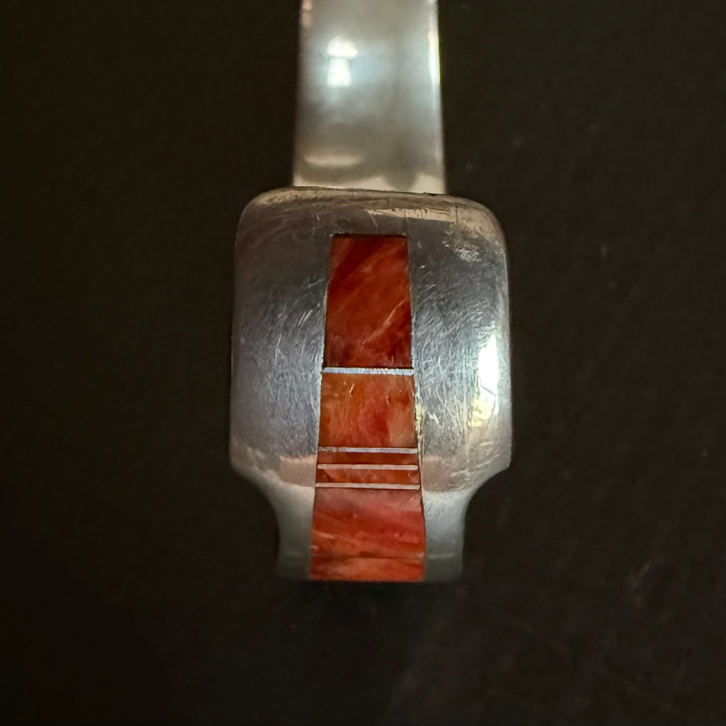 Sterling silver and spiny oyster channel set cuff bracelet